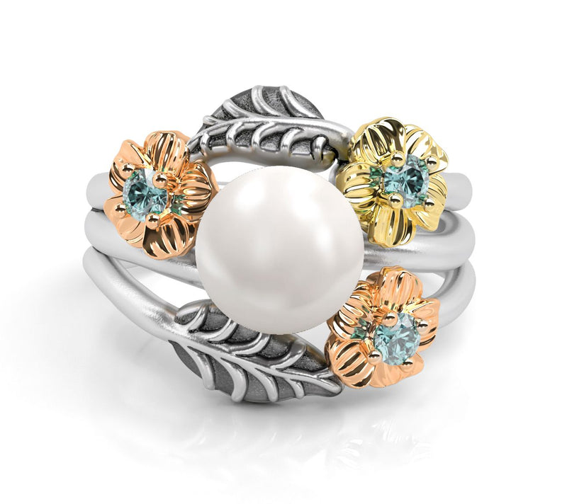 Or Paz Tri-Color Sterling Silver Multi-Gemstone Floral Ring — View 3