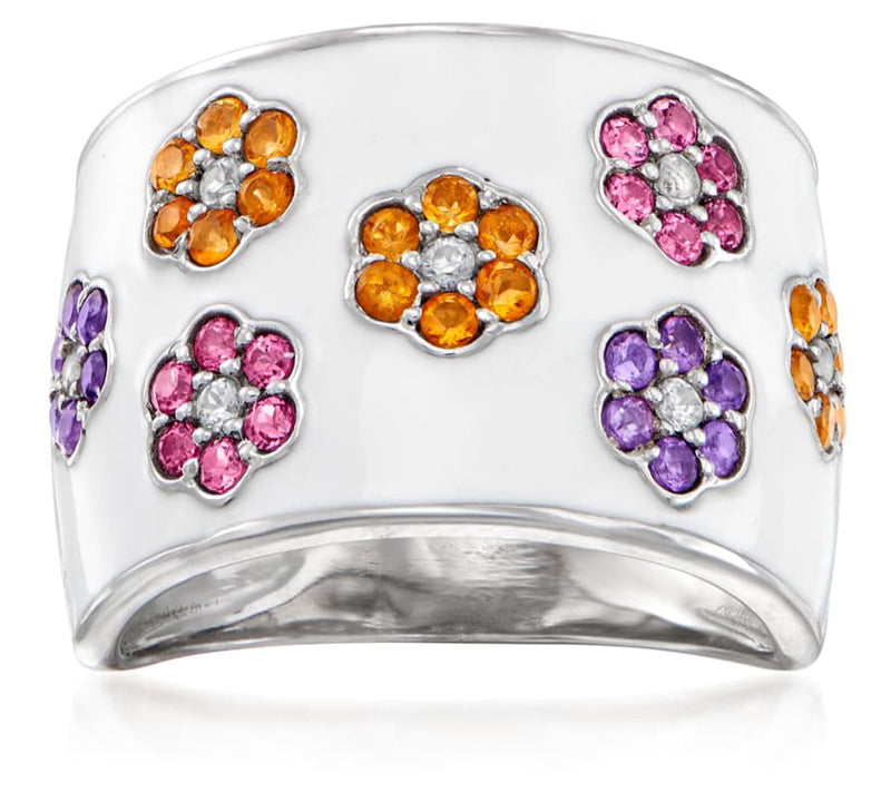 Affinity Gems Multi-Gemstone Floral Dome Ring,Sterling Silver — View 3