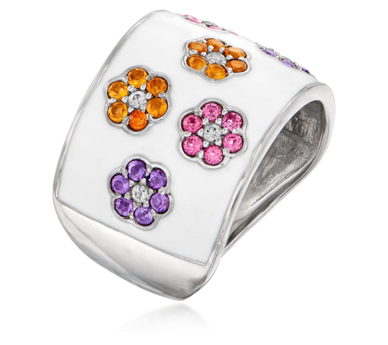 Affinity Gems Multi-Gemstone Floral Dome Ring,Sterling Silver — View 4