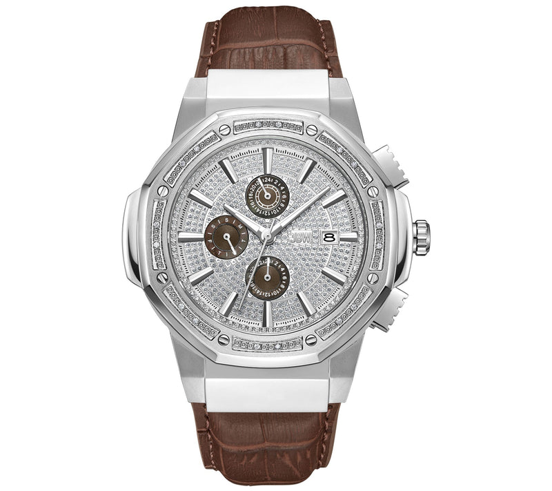 JBW Men's Saxon Stainless Diamond Brown LeatherWatch — Main view