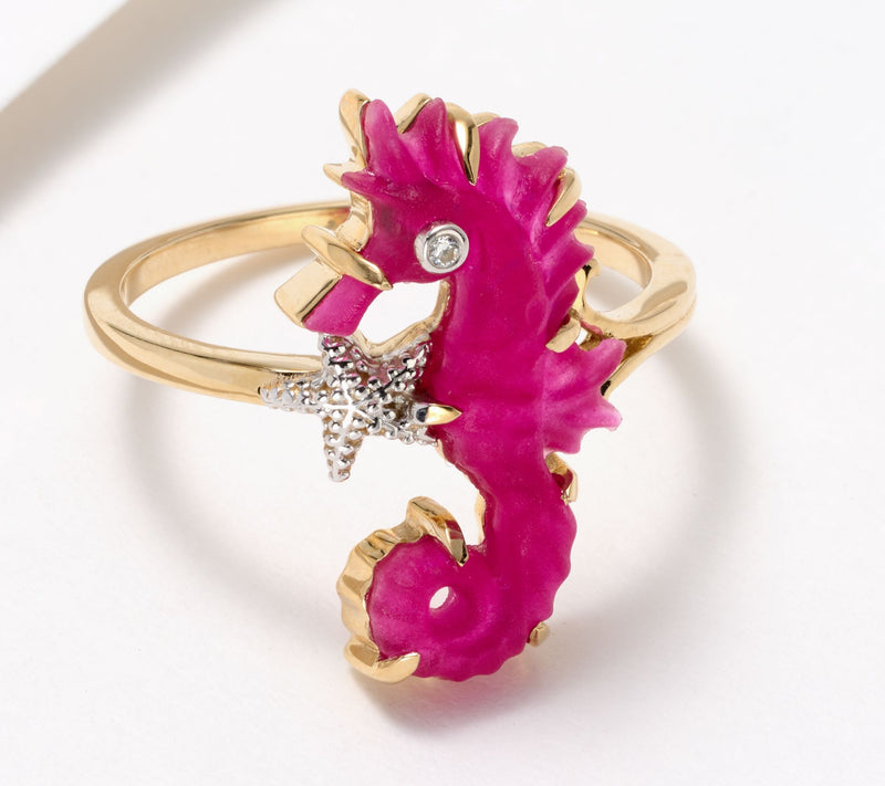 Glenn Lehrer Carved Gemstone Seahorse Ring, 14K Gold — View 7