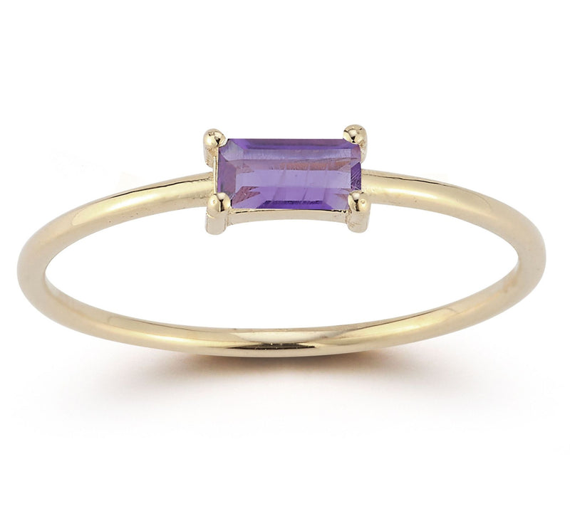 Luminosa Gold Baguette Gemstone Solitaire Ring,14K — View 3