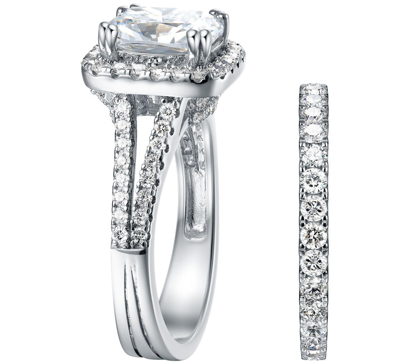 Diamonique Cushion-Cut Halo Bridal Ring Set, Sterling Silver — View 2
