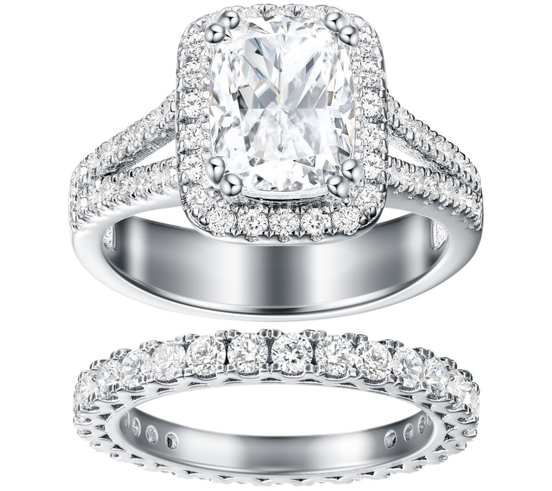 Diamonique Cushion-Cut Halo Bridal Ring Set, Sterling Silver — Main view