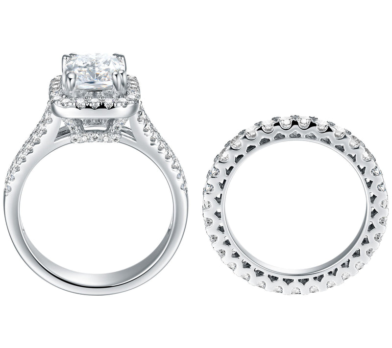 Diamonique Cushion-Cut Halo Bridal Ring Set, Sterling Silver — View 3