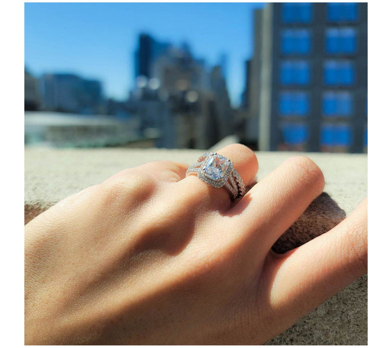 Diamonique Cushion-Cut Halo Bridal Ring Set, Sterling Silver — View 4