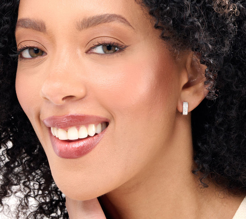 Accents by Affinity Square Pave Huggie Hoops, 0.23cttw, Sterl — View 7