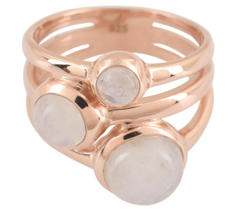 Affinity Gems 3-Stone Moonstone Ring, 14K RoseGold Plated — View 2