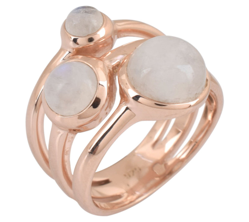 Affinity Gems 3-Stone Moonstone Ring, 14K RoseGold Plated — View 5
