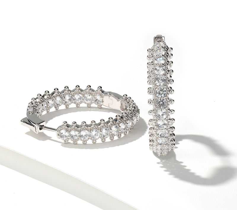 Dallas Prince White Zircon Signature 1.5" Hoop Earrings, Sterling Silver — View 5