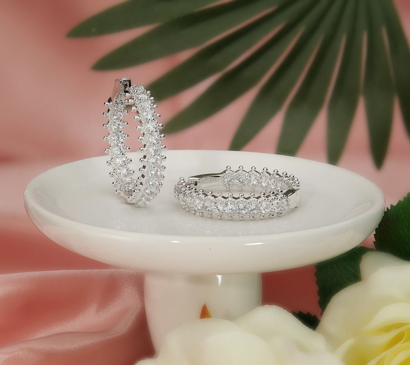Dallas Prince White Zircon Signature 1.5" Hoop Earrings, Sterling Silver — View 12