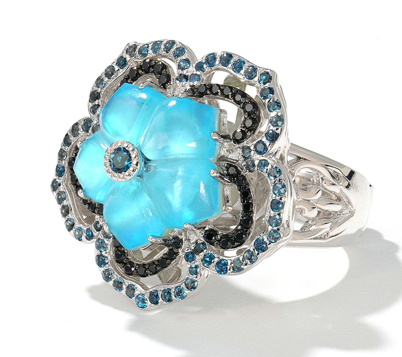 Dallas Prince Gemstone Doublet Flower Ring, Sterling Silver — View 5