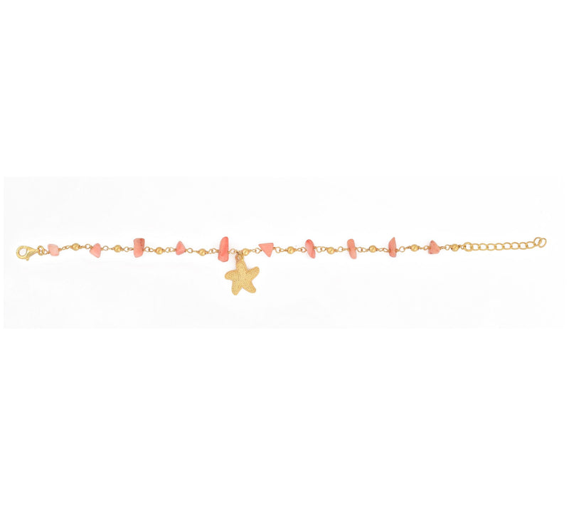 14K Gold Plated Pink Coral Star Fish Charm Bracelet — View 7