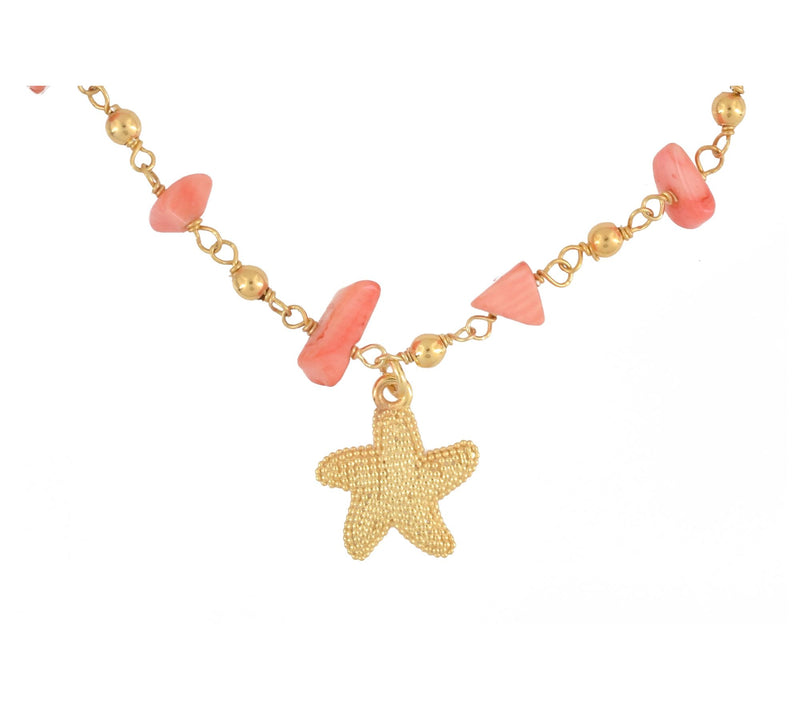 14K Gold Plated Pink Coral Star Fish Charm Bracelet — View 6