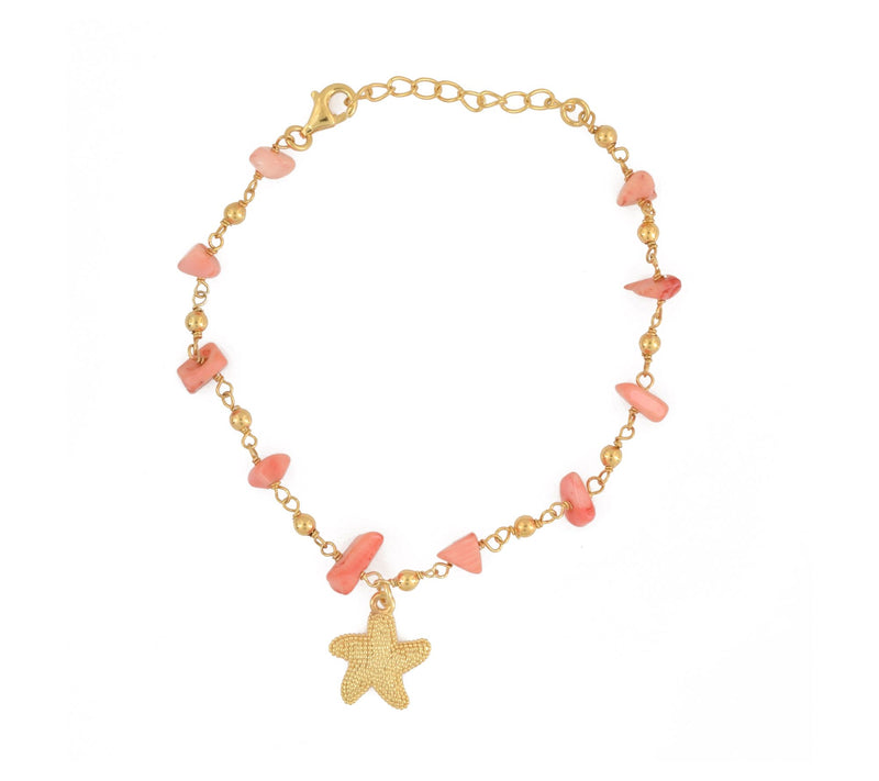 14K Gold Plated Pink Coral Star Fish Charm Bracelet — View 4