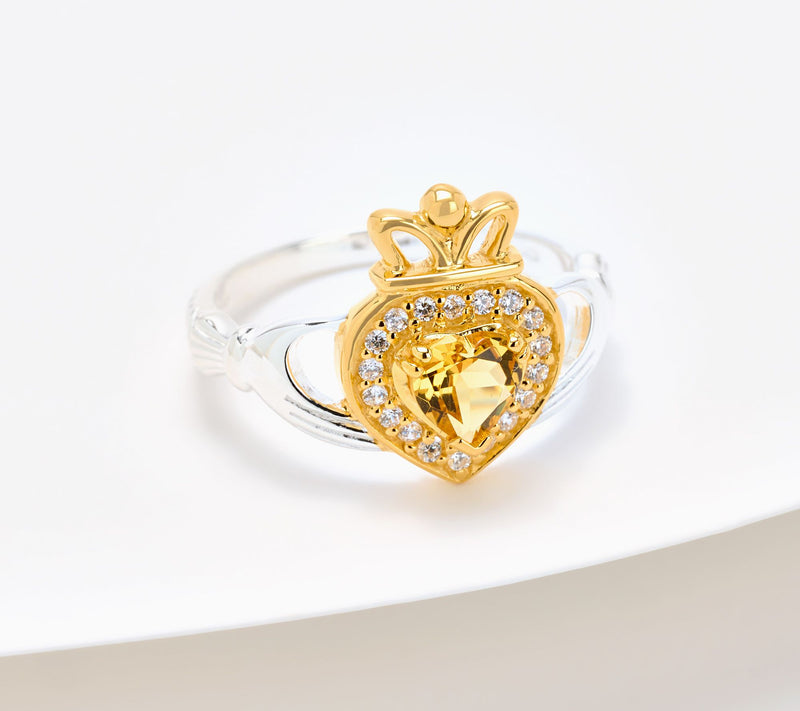JMH Jewellery Sterling Silver Yellow Beryl Claddagh Ring — Main view
