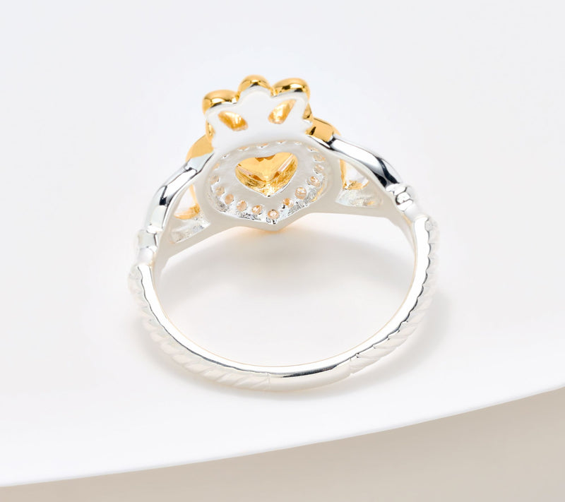 JMH Jewellery Sterling Silver Yellow Beryl Claddagh Ring — View 2