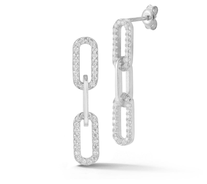 Sterlina Silver 1" Pave Paperclip Drop Earrings, Sterling — View 9