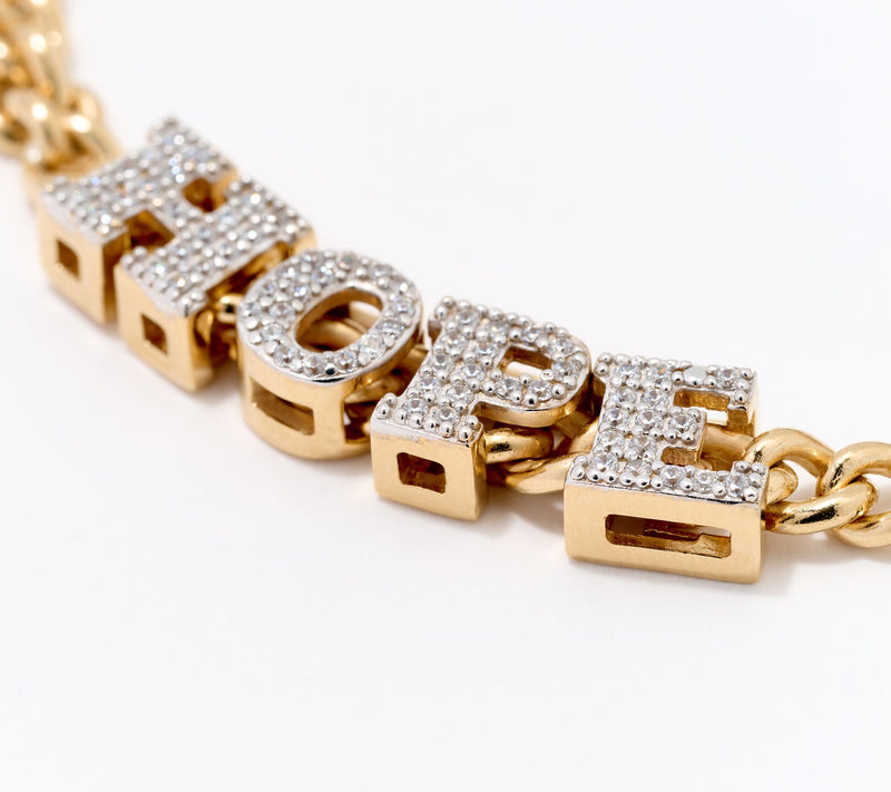 Diamonique x Jennifer Miller Word Curb Link Slider Bracelet Two-Tone Sterl — View 2