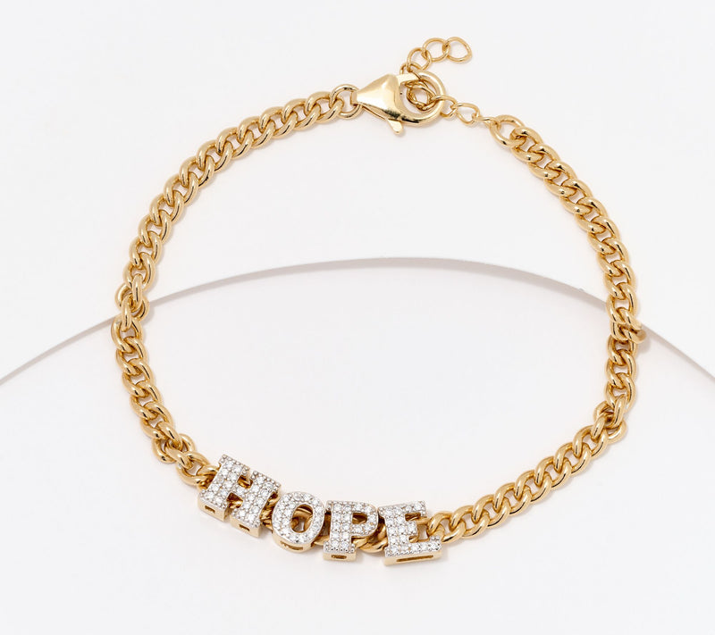 Diamonique x Jennifer Miller Word Curb Link Slider Bracelet Two-Tone Sterl — Main view