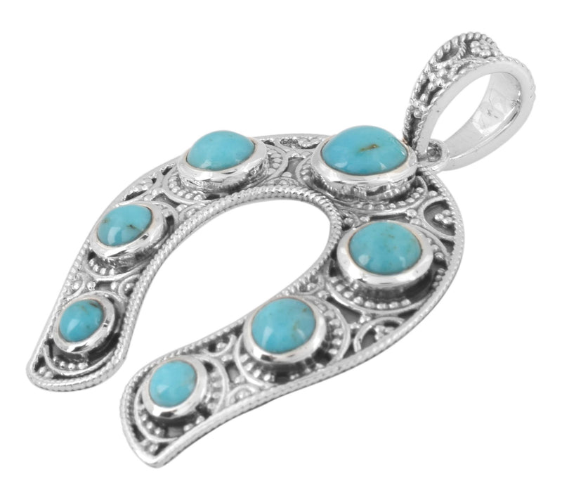 Artisan Crafted Sterling Silver Turquoise Horseshoe Pendant — View 5