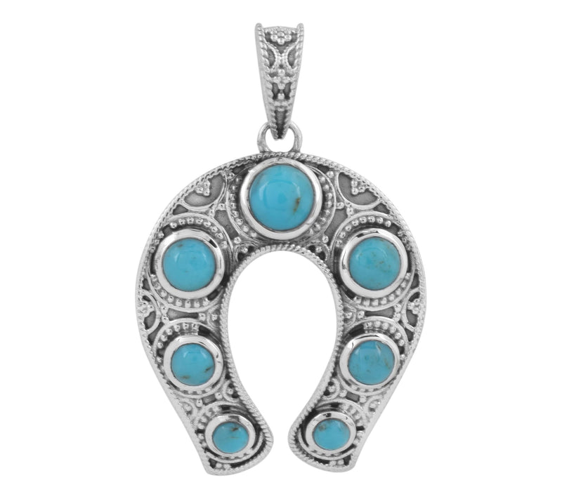 Artisan Crafted Sterling Silver Turquoise Horseshoe Pendant — View 2