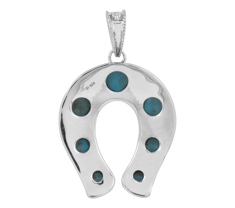 Artisan Crafted Sterling Silver Turquoise Horseshoe Pendant — View 3