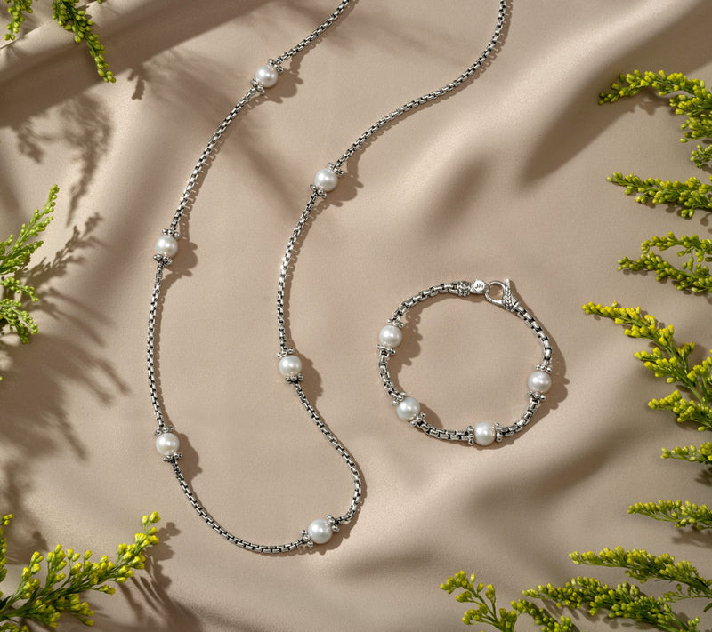 JAI Sterling Silver Cultured Pearl Station Bracelet — View 5