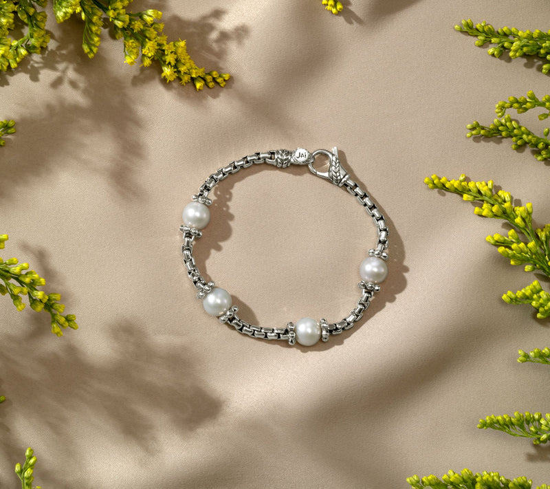 JAI Sterling Silver Cultured Pearl Station Bracelet — View 6