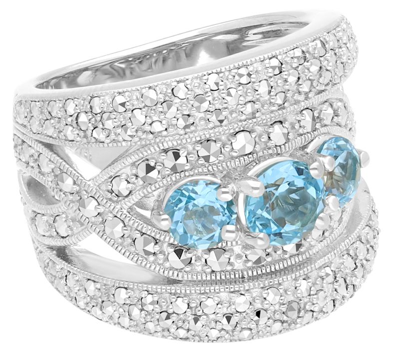 Dallas Prince Sterling Chrome Marcasite & TopazBand Ring — View 2