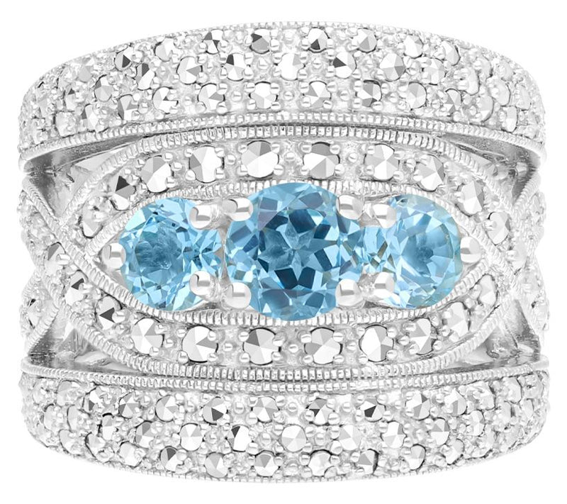 Dallas Prince Sterling Chrome Marcasite & TopazBand Ring — Main view