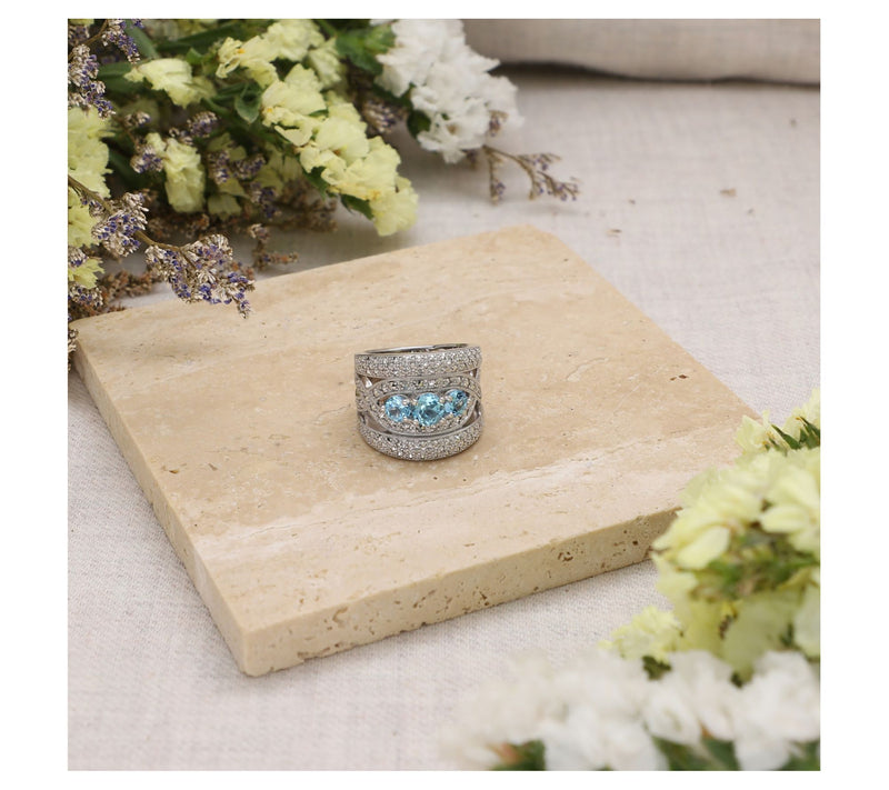 Dallas Prince Sterling Chrome Marcasite & TopazBand Ring — View 6