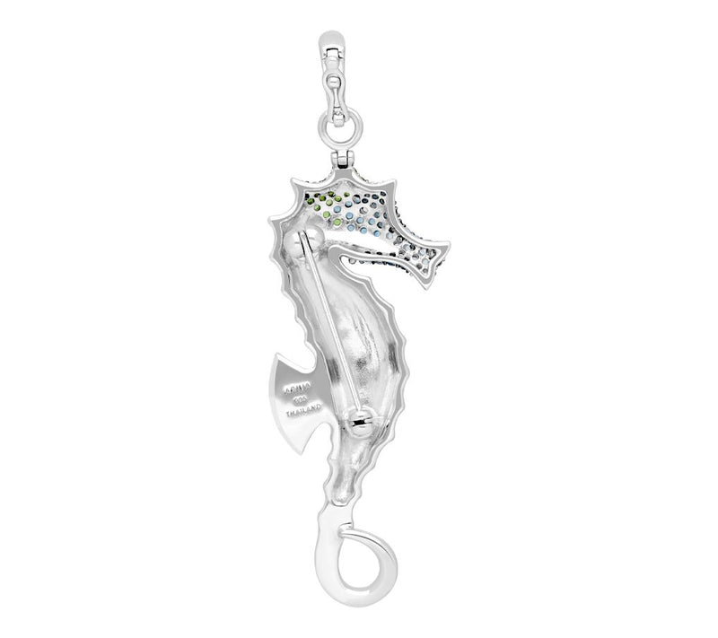 Ariva Sterling Silver Gemstone & Enamel Seahorse Pin Pendant — View 7
