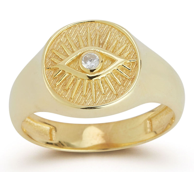 Sterlina Silver Evil Eye Signet Ring, 14K GoldPlated — Main view