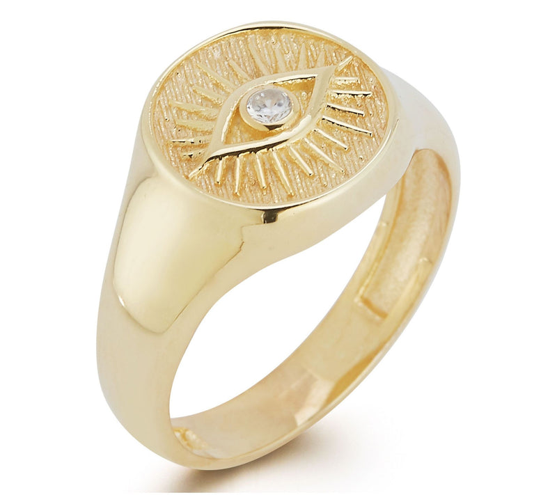 Sterlina Silver Evil Eye Signet Ring, 14K GoldPlated — View 4