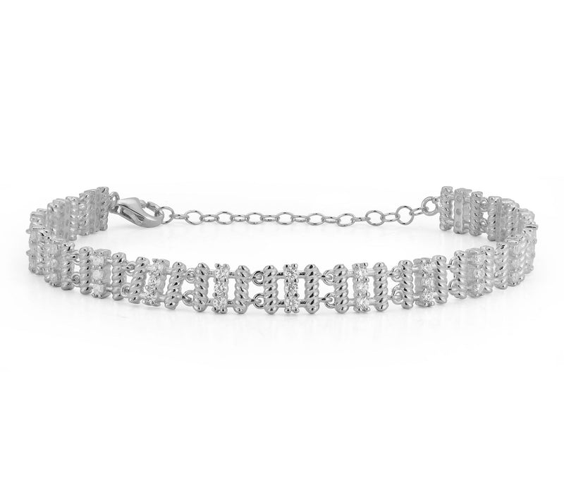 Sterlina Silver Pave Fence Frame Bracelet, Sterling — View 8