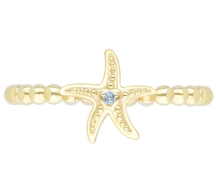 Goddaughters 14K Gold  Clad White Topaz Mini Starfish Ring