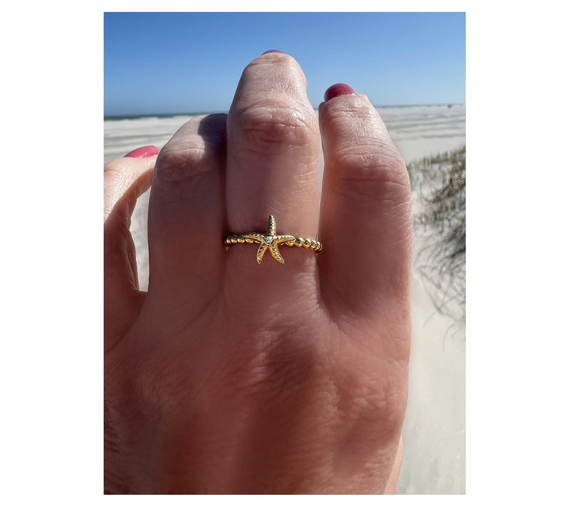 Goddaughters 14K Gold  Clad White Topaz Mini Starfish Ring — View 4