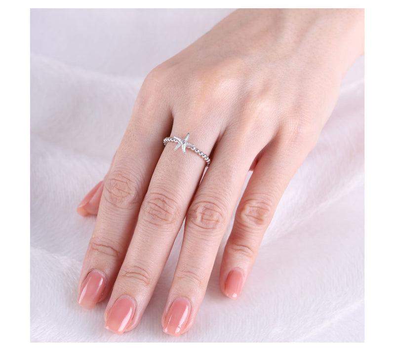 Goddaughters Sterling Silver Pink Amethyst MiniStarfish Ring — View 4