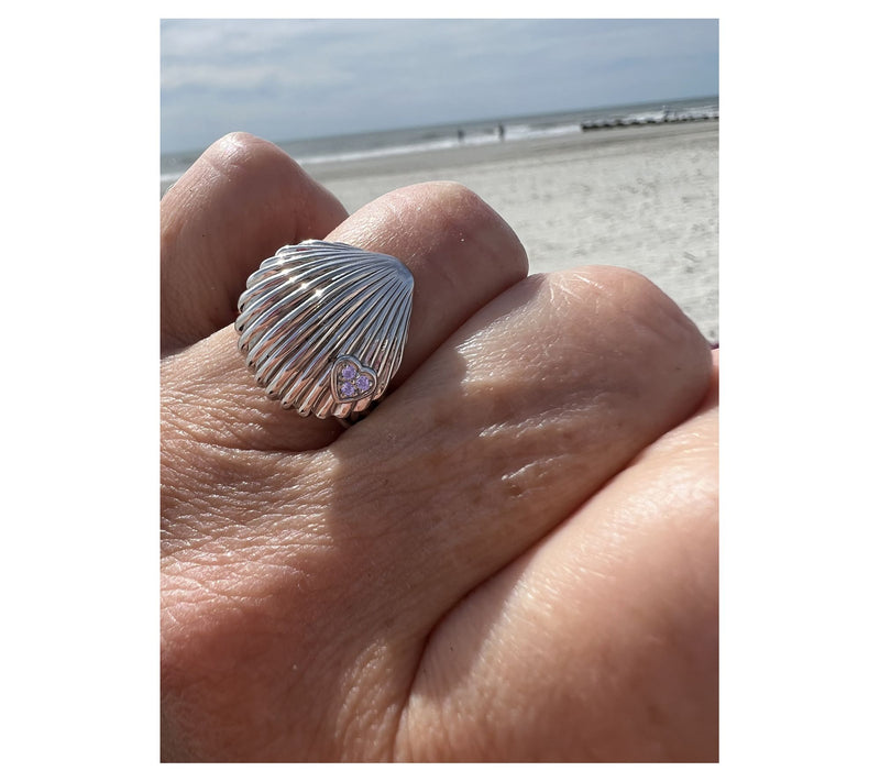 Goddaughters Sterling Silver Pink Amethyst LoveShell Ring — View 2