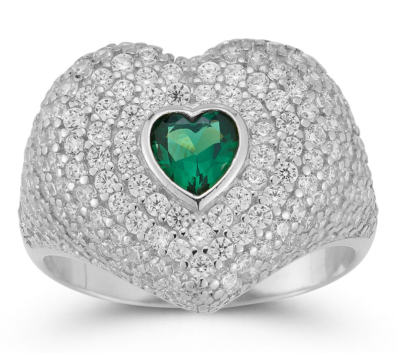 Sterlina Silver Pave Heart Signet Ring, 14K Gold Plated — View 9