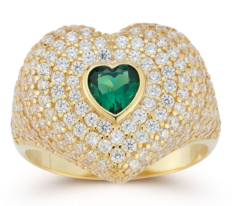 Sterlina Silver Pave Heart Signet Ring, 14K Gold Plated — Main view