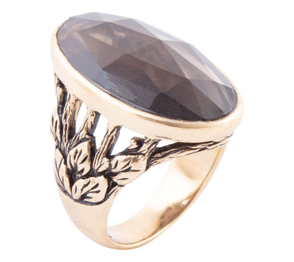 Barse Artisan Crafted Bronze Enchanted Smoky Quartz Ring