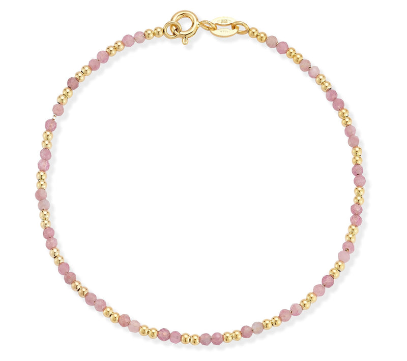 Italian Gold Rose Quartz Bead Bracelet, 14K — Main view