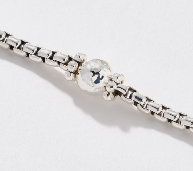 JAI Sterling Silver Hammered Bead 3.7mm Box Chain Bracelet, 13.5g — View 4