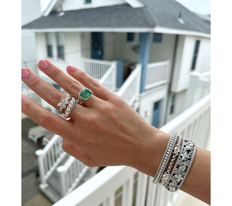 JAI Sterling Silver Hammered Bead 3.7mm Box Chain Bracelet, 13.5g — View 5