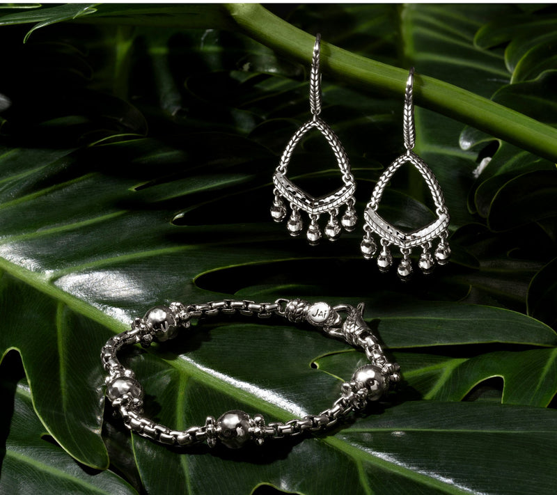 JAI Sterling Silver Hammered Bead 3.7mm Box Chain Bracelet, 13.5g — View 7