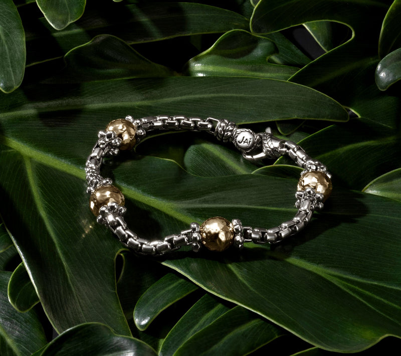 JAI Sterling Silver & 14K Bead 3.7mm Box Chain Bracelet, 12.0g — View 5