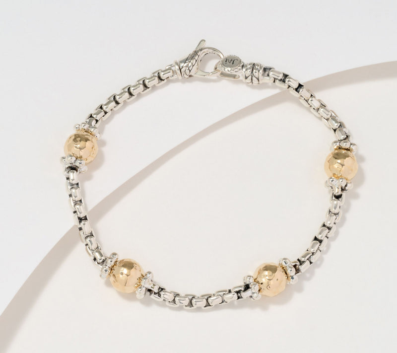JAI Sterling Silver & 14K Bead 3.7mm Box Chain Bracelet, 12.0g — Main view