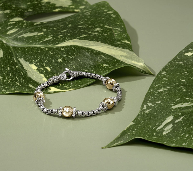 JAI Sterling Silver & 14K Bead 3.7mm Box Chain Bracelet, 12.0g — View 7